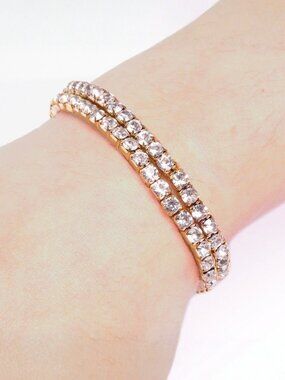 Gold Plated Crystal 2-Layer Tennis Bracelet for Women